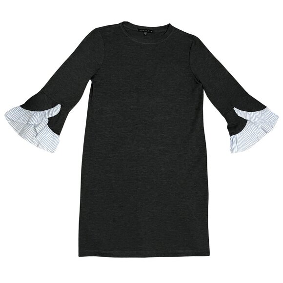 TIANA B. Gray Knit Dress Size S Ruffle Cuff Sleeves Quiet Luxury Minimalist Chic - Picture 1 of 10